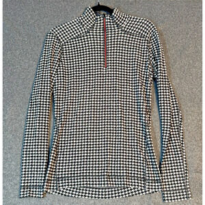 Smartwool 1/4 Zip Womens XL Houndstooth Merino Wool Base Layer Black White